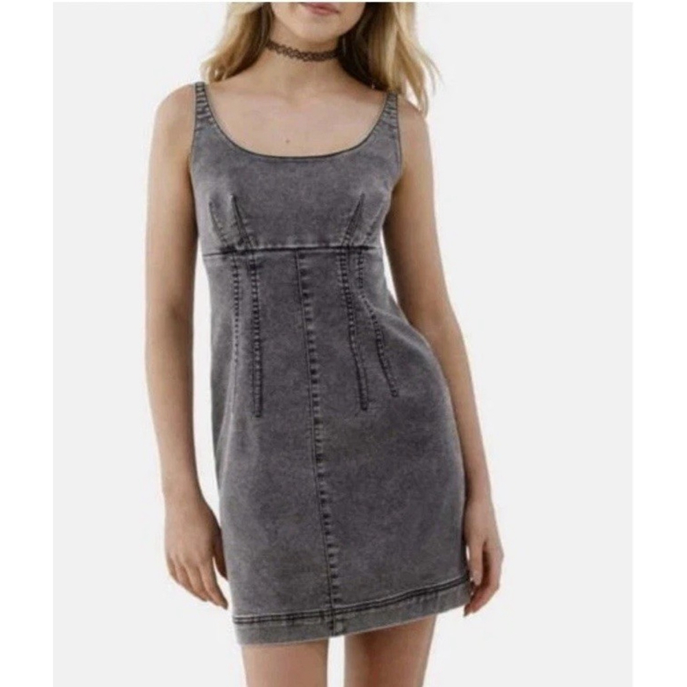 No Boundaries Womens Dress Grey Wash Size XS Denim Mini Y2K 90’s Summer Dress